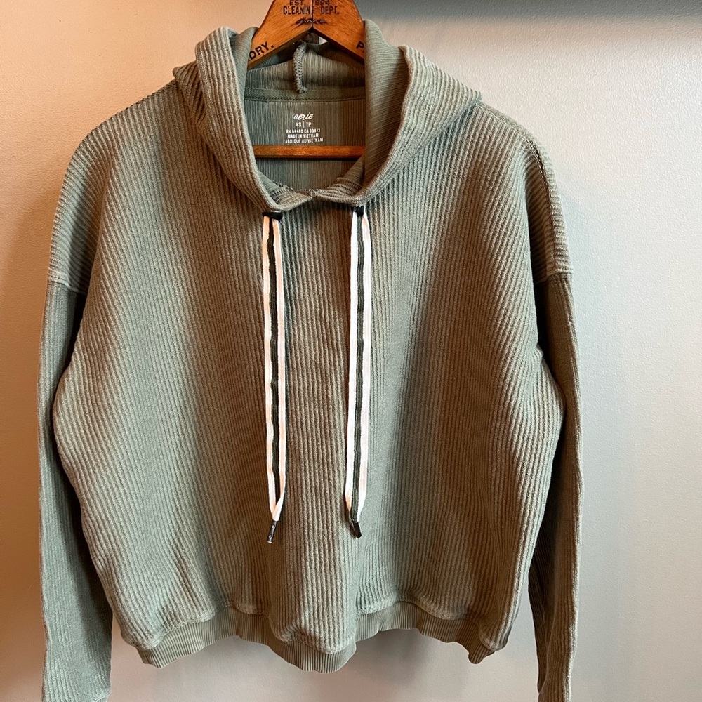 Olive Green Ribbed Hoodie Sweater